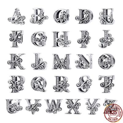 Алфавит 26 AZ 925 Серебряный Шарм Бусины Имя Буква Шарм Подходит Оригинальный Модный Браслет Цепочка Циркон DIY Изготовление Ювелирных Изделий