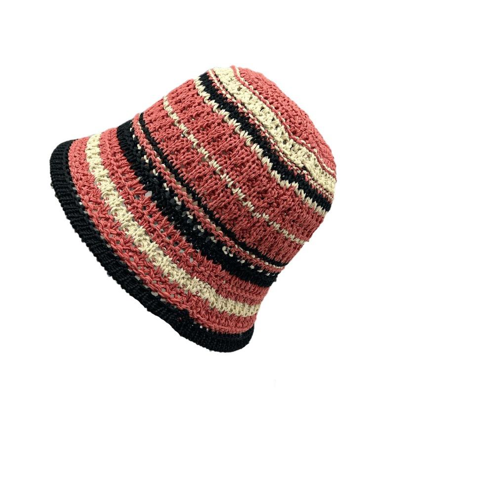 Stripe Knitted Bucket Hat Temperament Sun Protection Cap Fashion Fisherman Hat Women