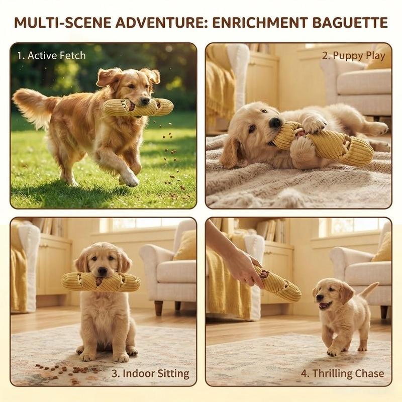 Baguette Shape Dog Snuffle Toy Squeaky Plush Treat Dispenser IQ Foraging Enrichment Reduce Boredom for Small Medium Dogs