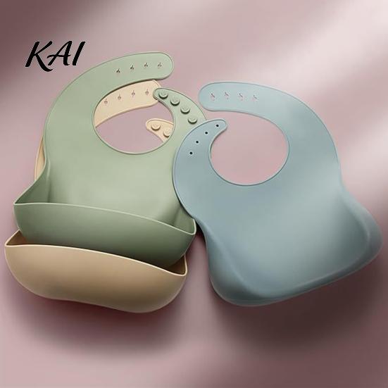 Adjustable Bibs for 6 Months to 3 Years Silicone Baby Bib, Waterproof Soft Feeding Durable Non Irritating Summer Large Pocket Food Catch Bib
