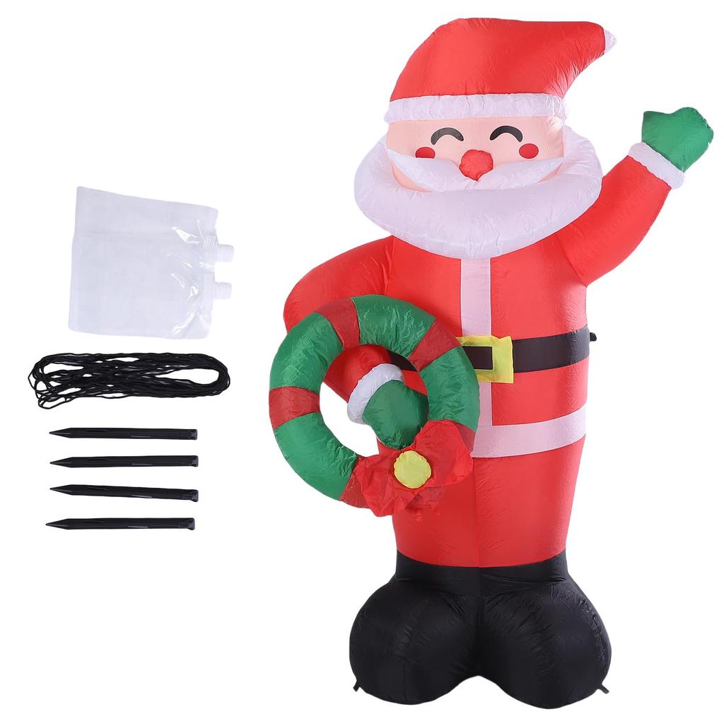 Inflatable Santa 5.9ft Water Proof Blow Up Santa Holding A Wreath with LED Lights for Xmas Yard Decoration US Plug