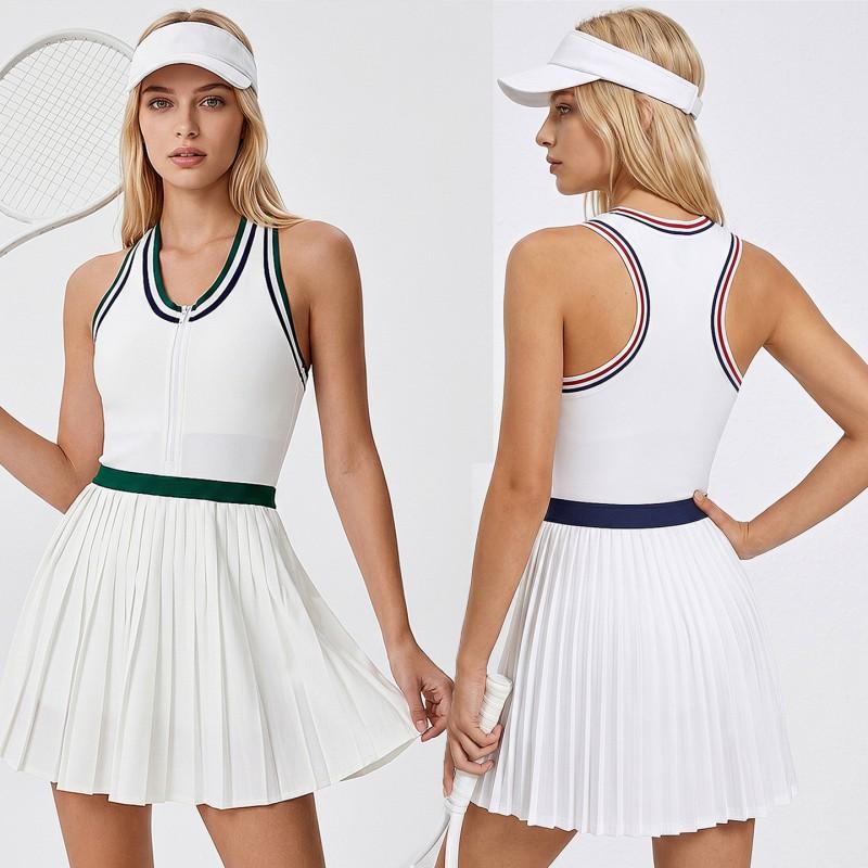 Womens Half-Zip Sport Skirt With Contrast Color Stripe Design Tennis Golf Badminton Running Fitness