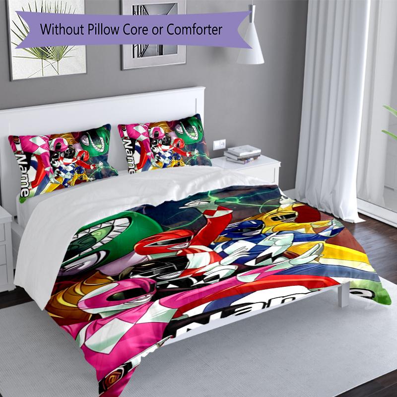 3pcs Custom Name Mighty Morphin Power Rangers Set,Includes 1 Duvet Cover and 2 Pillowcases,All-season Bedroom Decor
