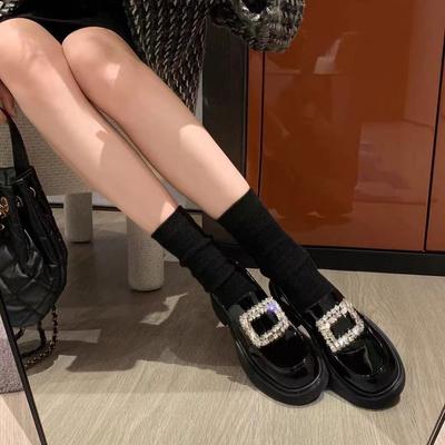 Шей Су Иинь Хайд Принцесса~ Круглый Носок Квадратная Пряжка Толстая Подошва Толстый Каблук Одинарная Обувь Женская Маленькая Кожаная Обувь Лоферы Модели со Стразами