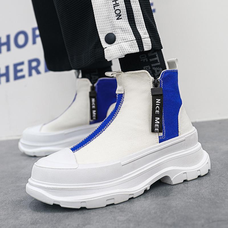 Осенние мужские повседневные кроссовки из парусины на толстой платформе, высокие кроссовки с застежкой-молнией в стиле пэчворк, мужская дышащая спортивная обувь 39 44
