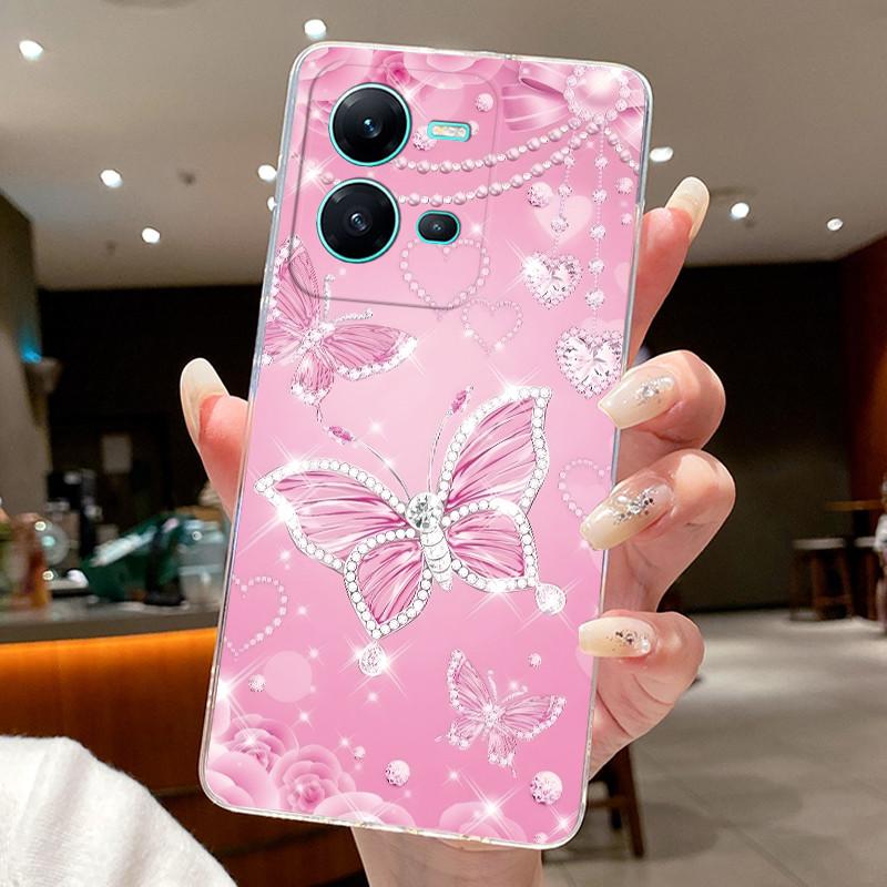Case For Vivo V25 V25E Capa Protective Cases For Vivo V25 Pro S15 Pro Shell Coque Flower Butterfly Soft Silicone TPU Phone Cover