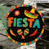 Плоский 2D, 1 шт. Круглая алюминиевая подвесная табличка 'Fiesta', Разноцветный дизайн с сомбреро, маракасами, перцем чили, Яркий металлический настенный декор к Cinco De Mayo