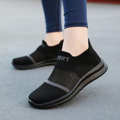 Женская обувь большого размера на одной педали, летняя дышащая одинарная обувь из летучей ткани, легкая обувь-носки на мягкой подошве, сетка, мужская