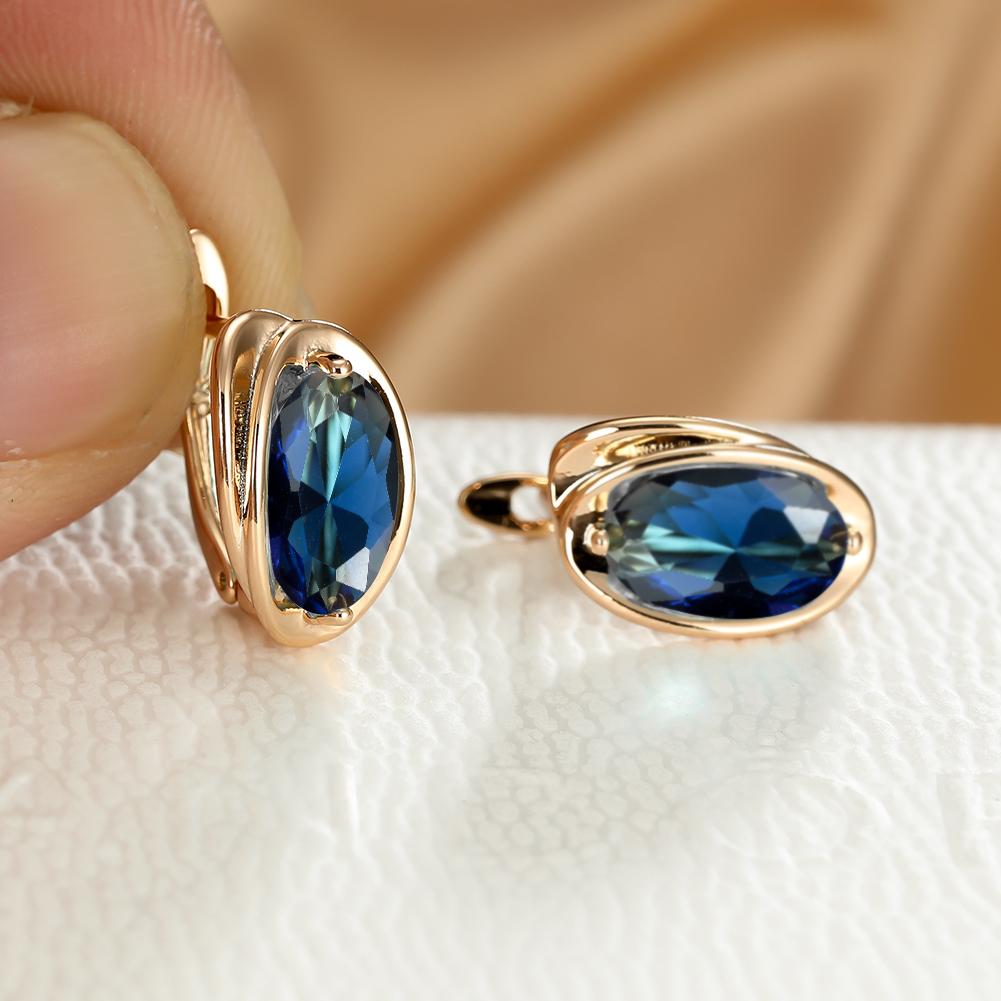 Luxury Gold Color Clip On Earrings Oval Cut Aqua Blue Stone Earrings Drop Dangle Hook Earrings Jewelry