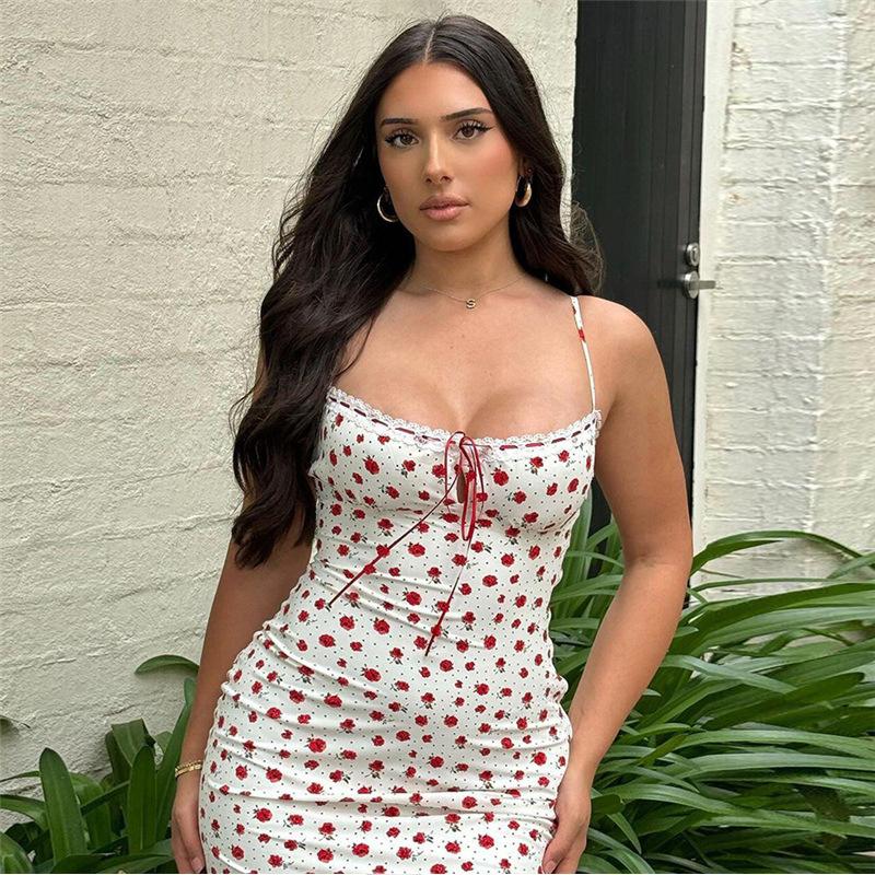 Женское платье, летнее, новое, милое, с небольшим цветочным принтом, длинная юбка, сексуальное, французское кружево, элегантное, пэчворк, облегающее, вечернее платье