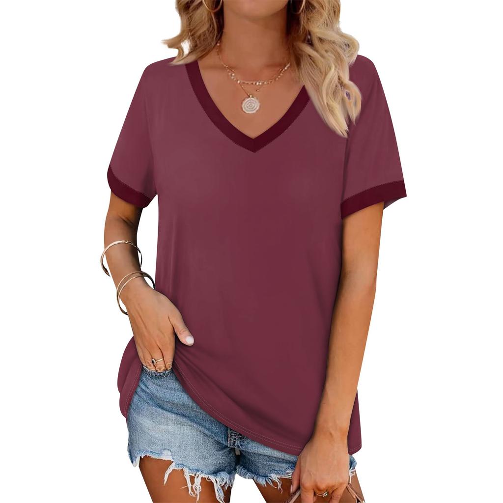Women's Fashion Short Sleeves V Neck T Shirts Casual Summer Tops Basic Tees