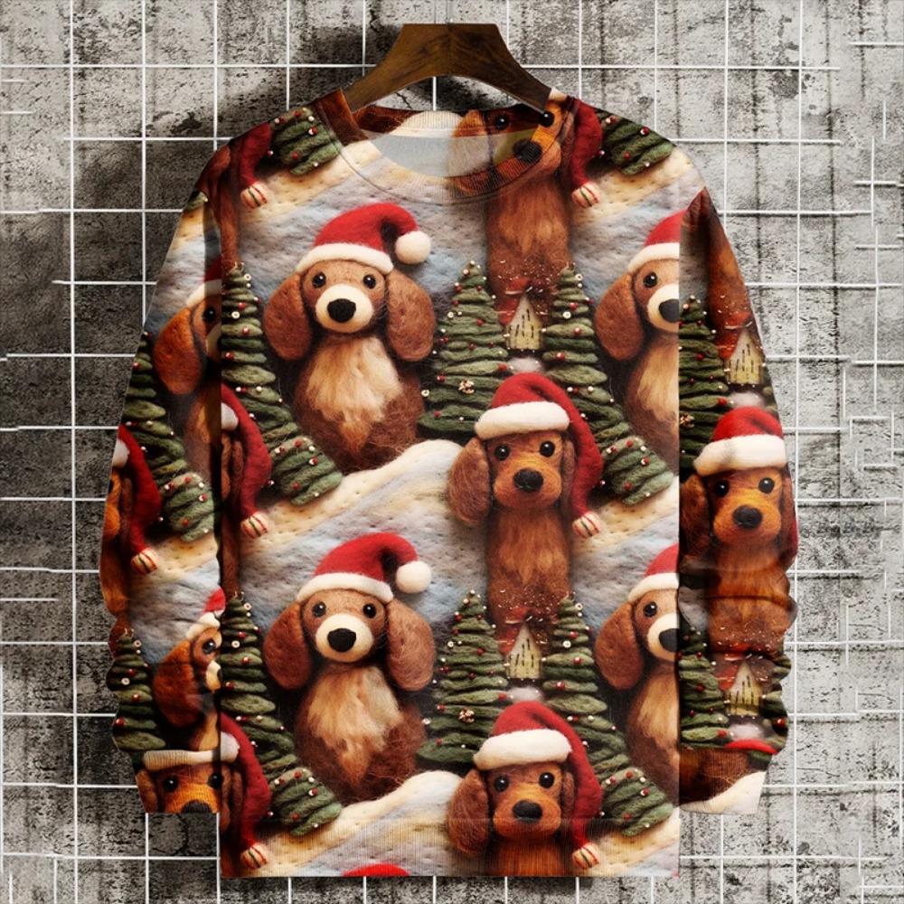 Свитшот мужской с рождественским узором, пуловер с 3D-принтом Санта-Клауса, осенний женский худи с круглым вырезом и длинным рукавом, детские топы