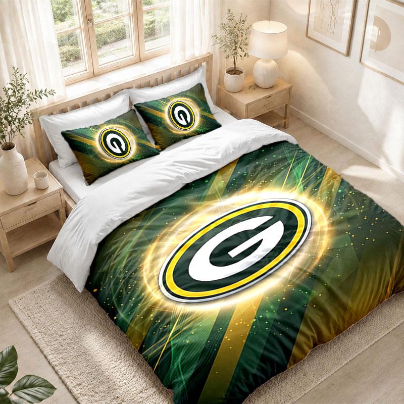 Bedding Set 1 Duvet Cover 2 Pillowcases Green Bay Packers Print Bedroom Home Decoration