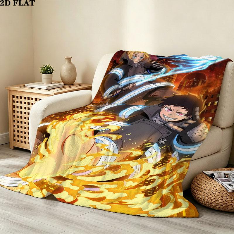 1PC Fire Force Patterned Flannel Blanket Suitable For All Seasons For Home Decor Warmth And Comfort Gifts Holiday Present