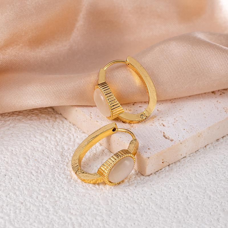 Высококачественные геометрические серьги-гвоздики из нержавеющей стали с имитацией синего бирюзового кошачьего глаза