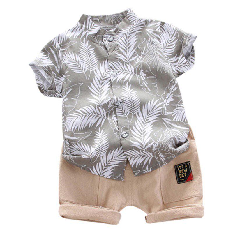 Summer Children Baby Boys Short Sleeve Leaves Pattern T-shirt Blouse+Shorts Casual Outfits Set