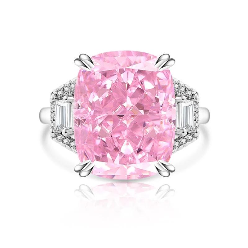 925 Sterling Silver Fashion Luxury Ice Flower Cut Square Crystal Zircon Ring, Birthday Anniversary Wedding Party Gift