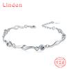 Lindon Women Zircon 925 Sterling Silver Jewelry Geometric Bead Chain Link Bracelet Fashion Fine Wedding Gift for Girlfriend