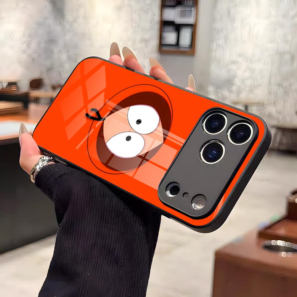 Смешной чехол для телефона S-South P-Park для IPhone 17 Air 16 E Pro Max 15 14 13 Mini 12 Pro 11 Max Plus Черная стеклянная крышка