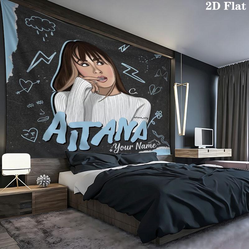 Aitana Custom Name Wall Tapestry Aesthetic Wall Hanging Printed Fabric Blanket Decorative Tapestries for Bedroom Living Room Home Decor