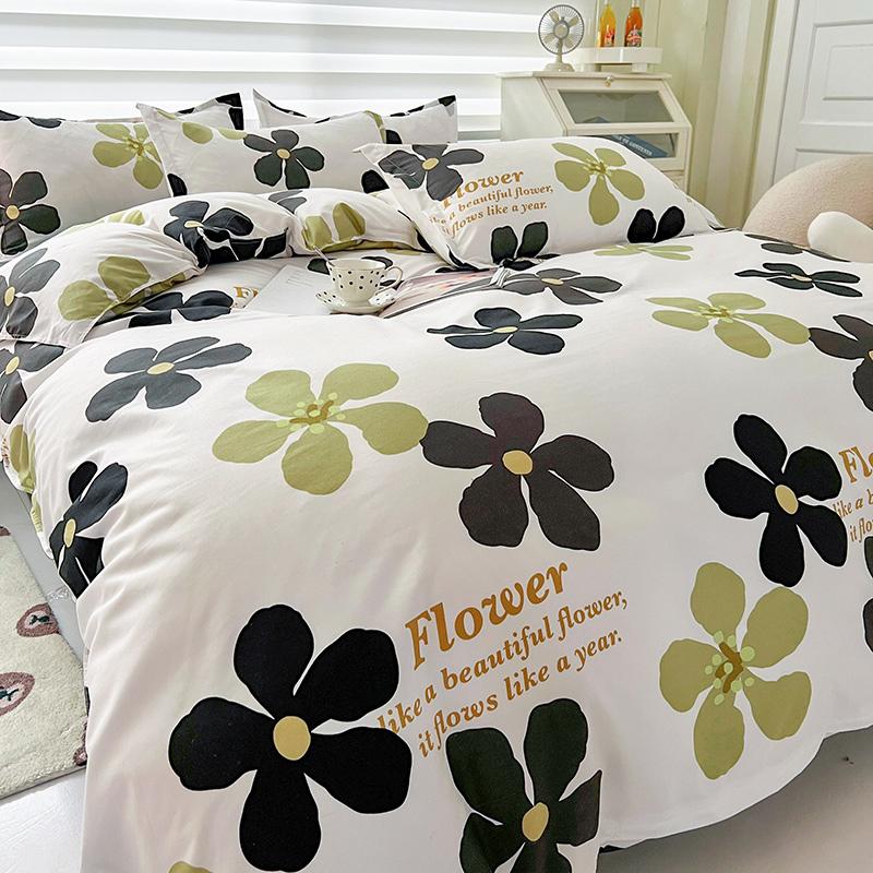 White Flower Stripes Duvet Cover Set with Bed Sheet Pillowcases Popular Reactive Print Bedding Sets Twin Full Queen King Size