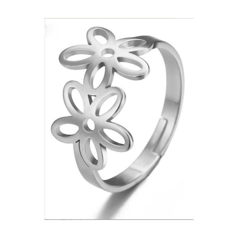 Fashion Flower Oval Rings for Women Stainless Steel Open Adjustable Ring Jewelry Wedding Anniversary Gifts for Women Friend