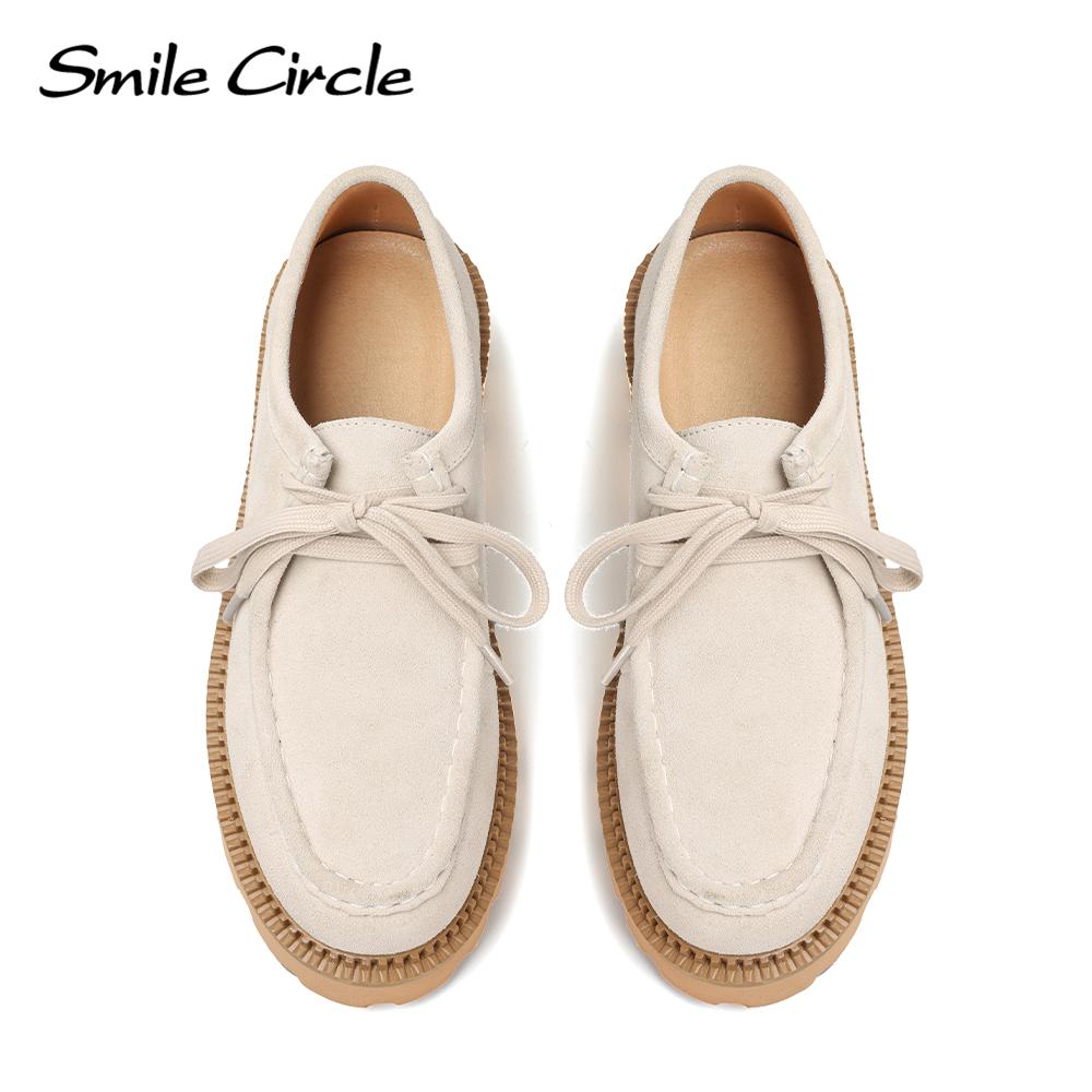 Женская обувь из коровьей замши на массивном каблуке, толстые туфли с круглым носком на шнуровке, модные повседневные женские туфли на плоской подошве