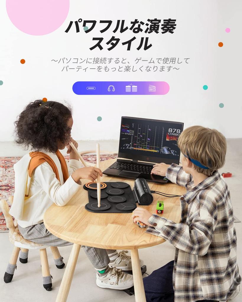 Donner Electronic Drum Roll Up Portable Drum with Power MIDI Recording 12 Demo 9 Foot Pedal Audio USB Japanese Instruction Children Built-in Speaker,