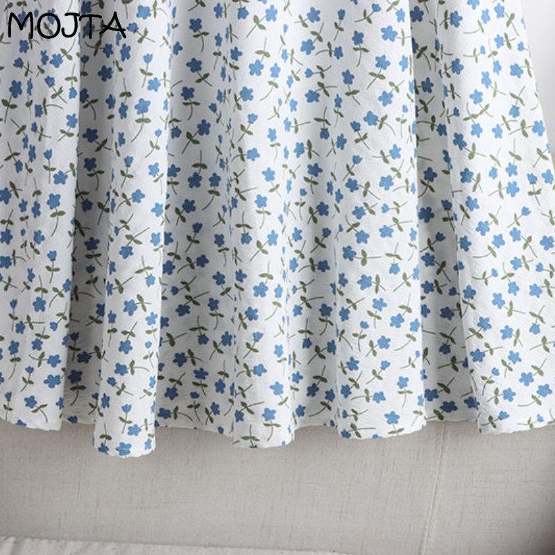 MOJTA Women's Mid-length Skirt Spring Summer Printing Elastic Printing High Waist Skirt A-line Long Skirt