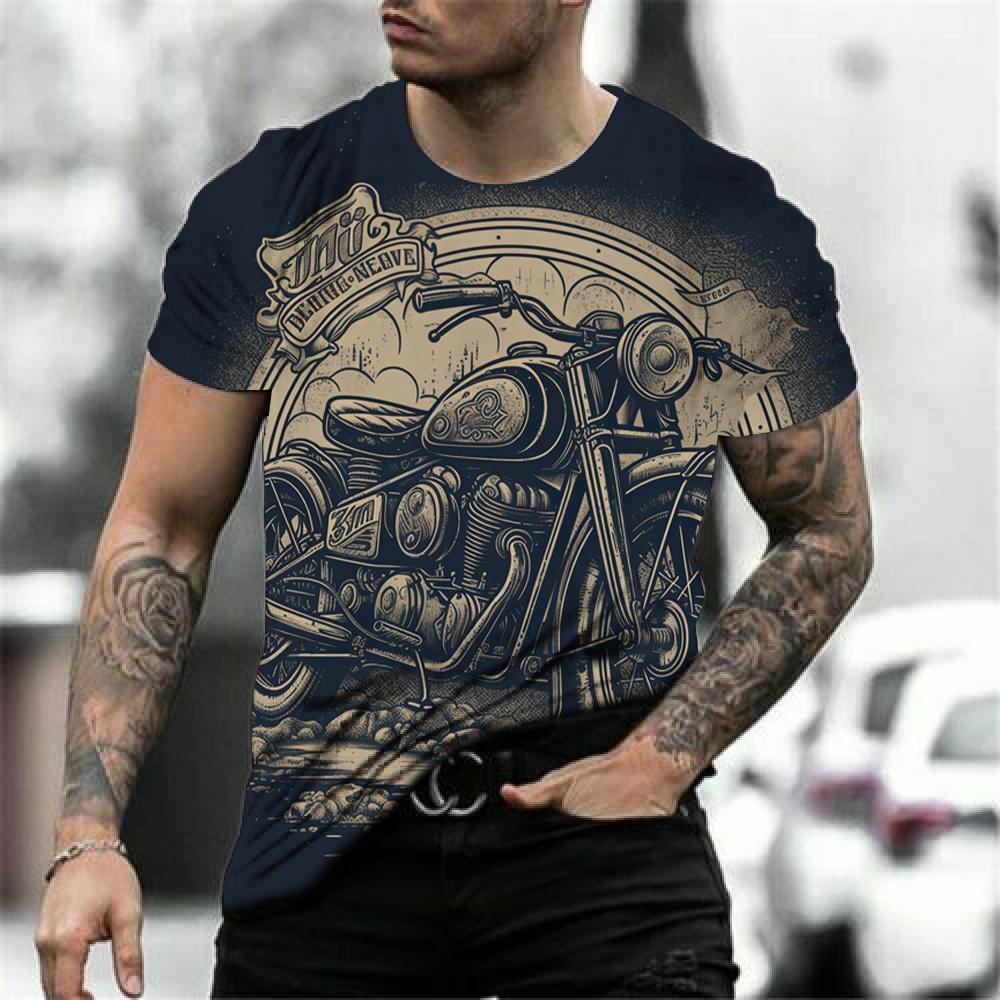Винтажные мужские футболки с 3D принтом мотоцикла и графикой, топы, классическая футболка большого размера с короткими рукавами, повседневная уличная мужская одежда