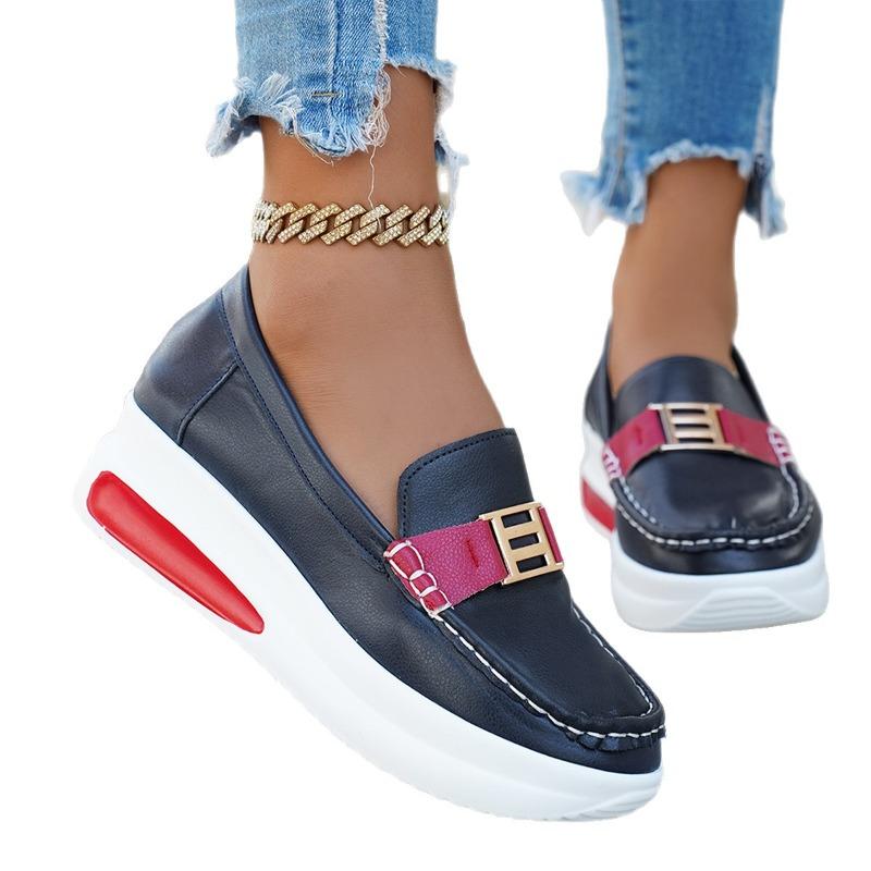 Женские лоферы на платформе широкой полноты - Повседневные слипоны с металлической пряжкой для весны, Модная обувь на массивной подошве