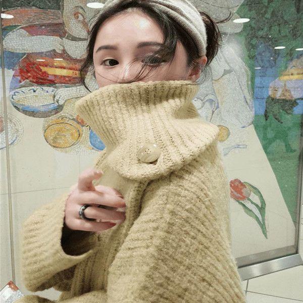 Пуловер с высоким воротом, женский осенне-зимний новый корейский свободный вязаный топ