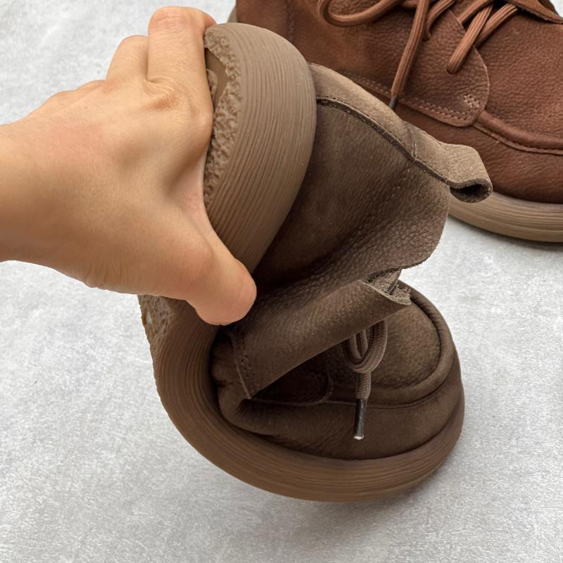 Женские туфли ручной работы с круглым носком в стиле ретро, с плоским верхом, с высоким берцем, со шнуровкой, из мягкой воловьей кожи, женские одинарные туфли