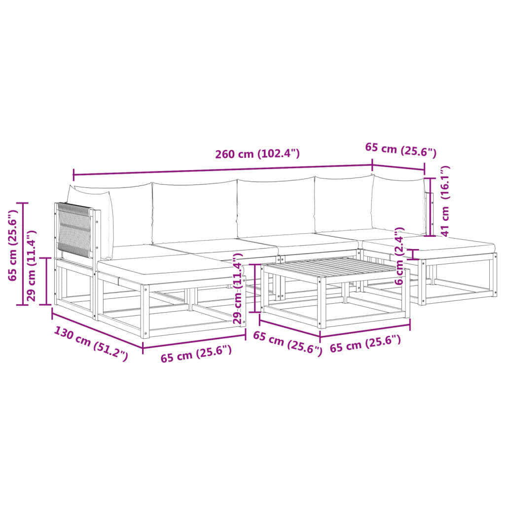 7 Piece Garden Sofa Set with Cushions Wood (Acacia) & Rope