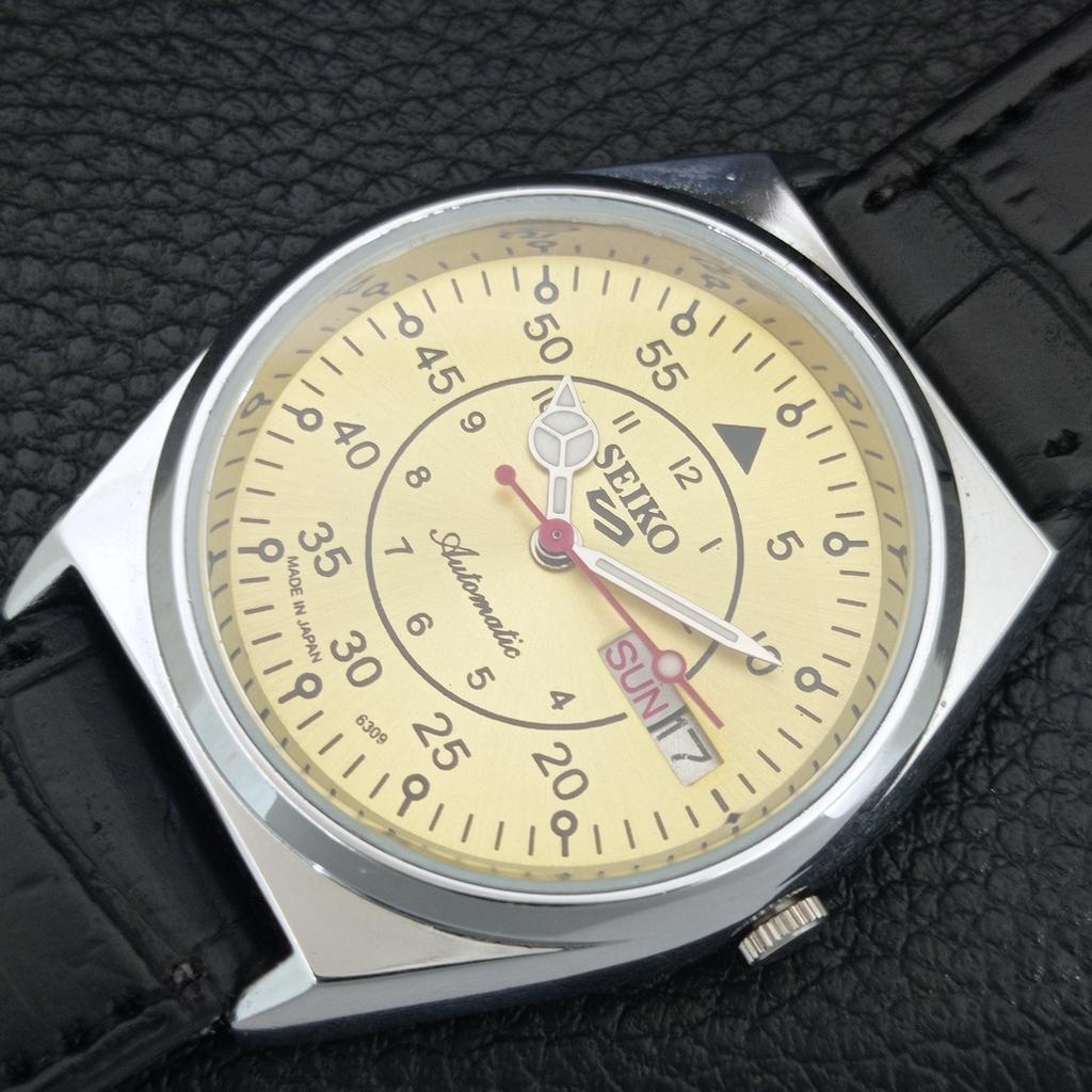 АВТОМАТИЧЕСКИЕ ВИНТАЖНЫЕ ОТРЕСТАВРИРОВАННЫЕ МУЖСКИЕ ЧАСЫ SEIKO 5 ЯПОНИЯ ЗОЛОТОЙ ЦИФЕРБЛАТ a444783-1