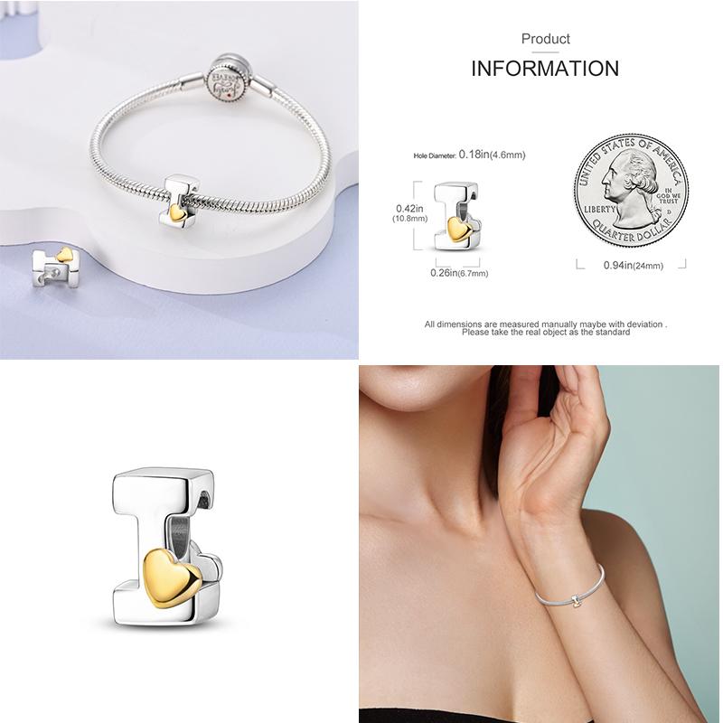 Новый 26 AZ Алфавит Бусина S925 Стерлингового Серебра Сердце ЛЮБОВЬ Письмо Шарм Подходит Оригинальный Браслет CZ Циркон Бисер Ювелирные Изделия