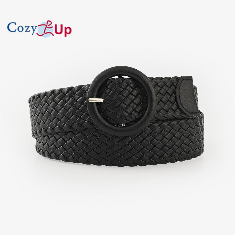 Круглый кожаный ремень цвета конфет с пряжкой для сумки, широкий, женский, универсальный, тканый ремень для одежды