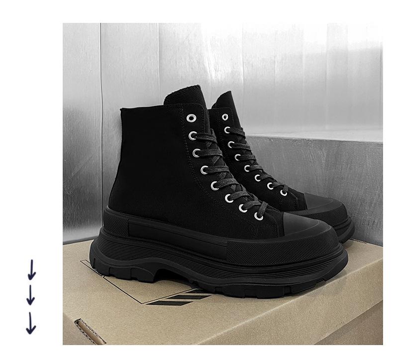 Men's Winter High-Top Canvas Shoes, Platform Height-Boosting, Hong Kong Style Casual Sneakers for Teens