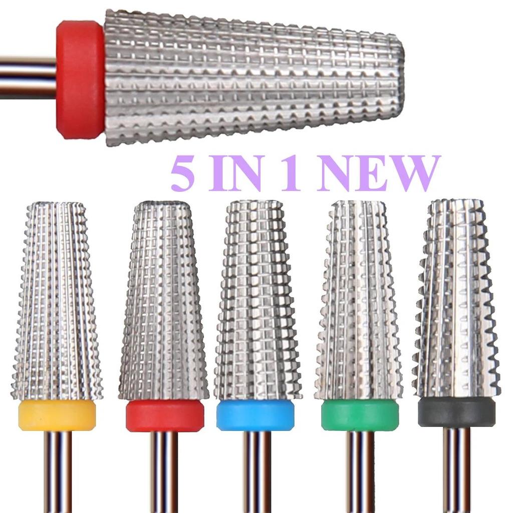 5-in-1 Tungsten Steel Nail Drill Bits with Serrated Tip – Ideal Accessories for Electric Manicure Drills Nail Files