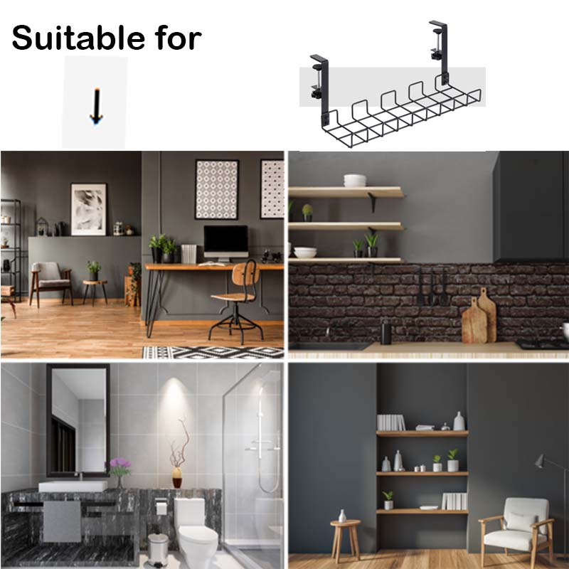 Under Desk Wire Organizer Wire Management Tray Under Table Cable Management Rack,16" No-Drill Cable Management for Standing Desk