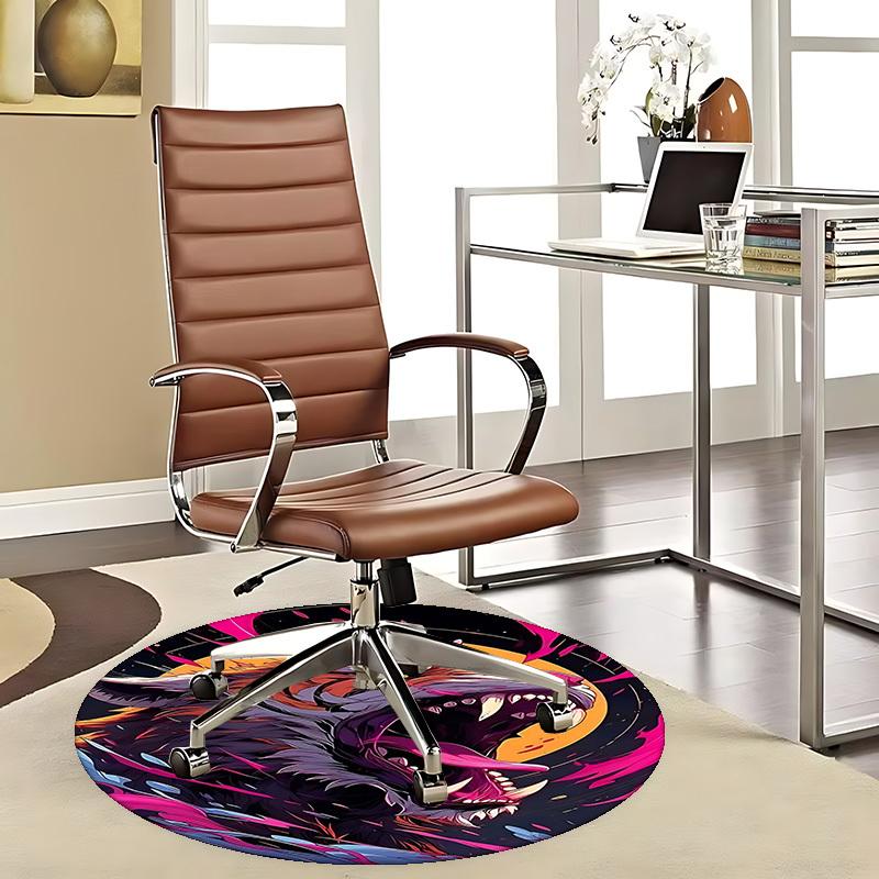 1pc Anime Design Tiger Head Round Carpet Office Chair Mat, Non Slip Rug for Home Decor, Living Room, Bedroom, Game Room, Festival Gift