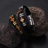 Кожаный браслет с камнем Тигровый глаз Браслет из нержавеющей стали Многослойное кожаное украшение Мужской браслет