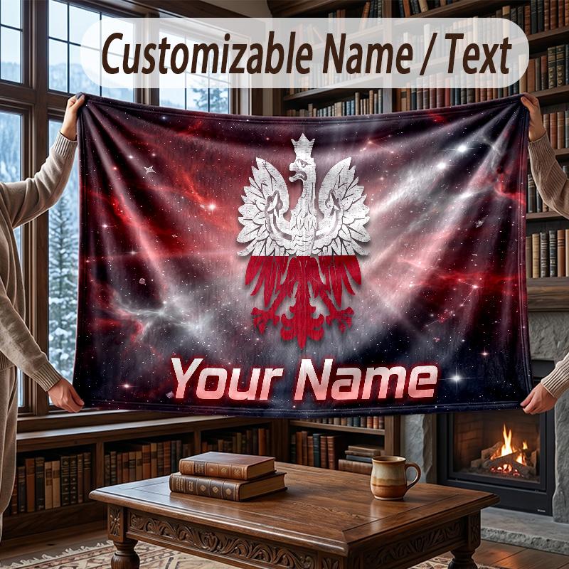 Custom Name Flannel Throw Blanket Poland Football Pattern Warm Home Decoration