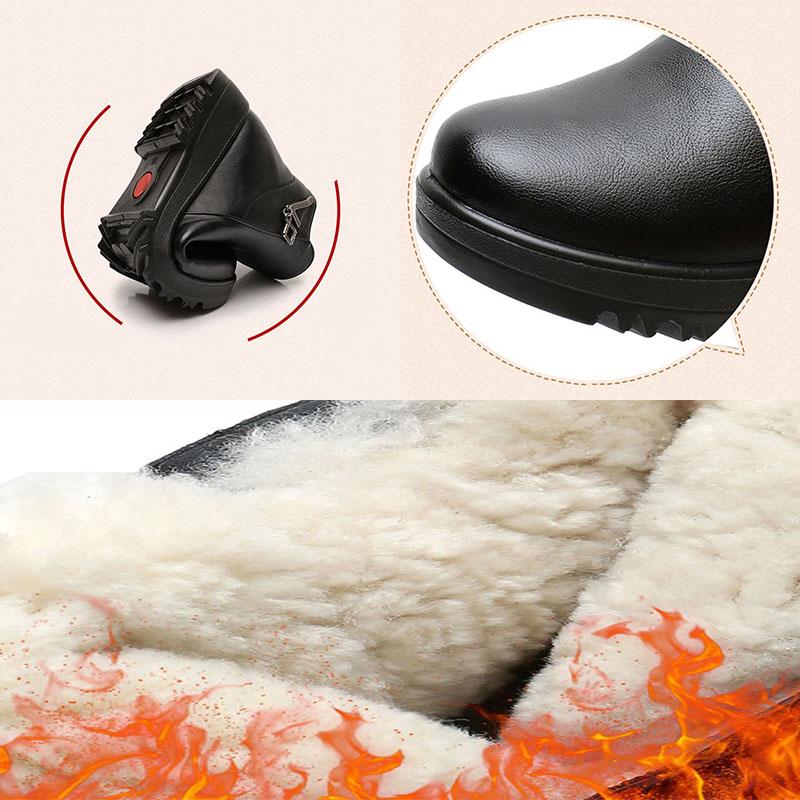 Женские плюшевые теплые кожаные ботинки из мягкой кожи, нескользящие короткие ботинки на мягкой подошве на плоской подошве, утепленная зимняя обувь