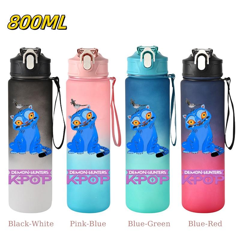 800ML KPop Demon Hunters Gradient Cartoon Pattern Big Capacity Straw Water Cup Outdoor Portable Sports Drink Bottles Travel Mug