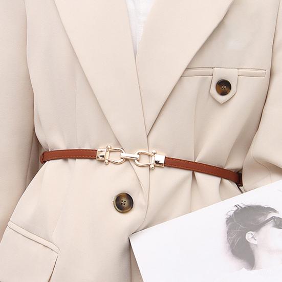 Женский тонкий тонкий ремень, пара пряжок, дизайн талии, поясной ремень с золотой пряжкой, регулируемая длина, ремень из искусственной кожи, аксессуары для одежды