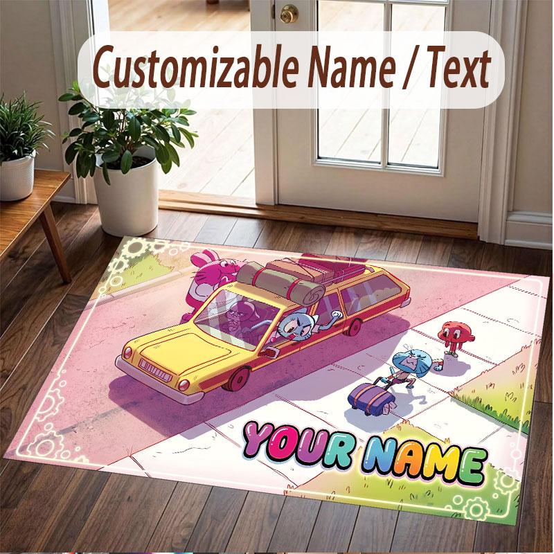 Custom Name Text Crystal Velvet Rug,Amazing World of Gumball Soft Plush Decorative Non Slip Floor Carpet