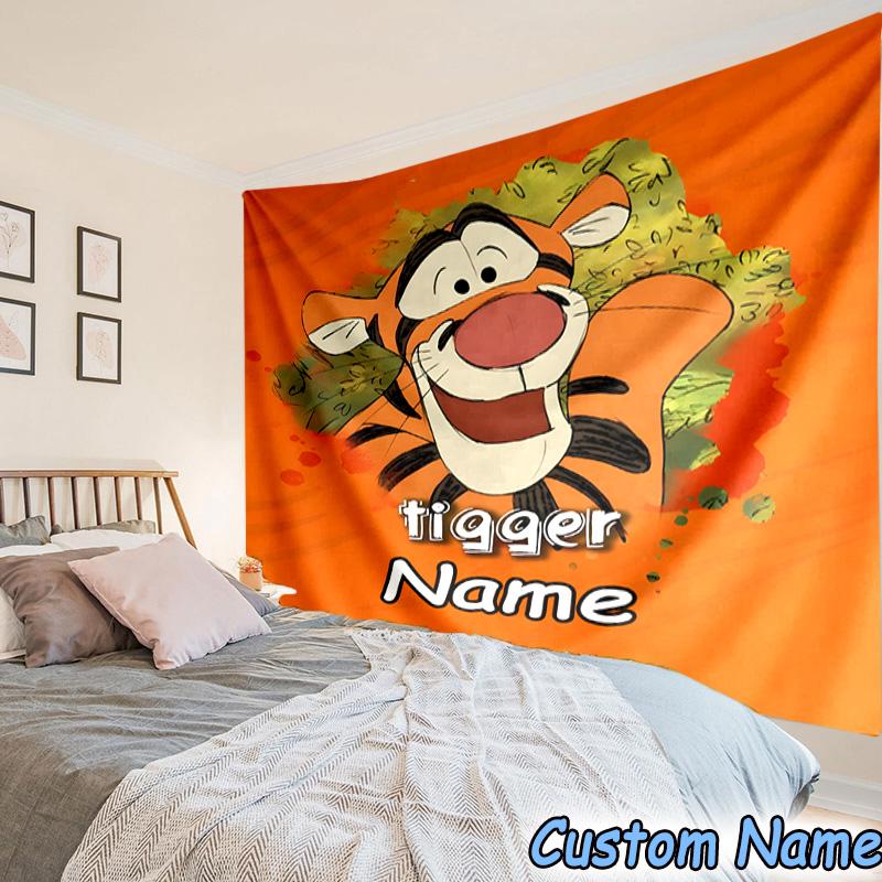Custom Name Tapestry Cartoon Tiger Tapestry Room Decoration Wall Hanging for Living Room Bedroom, dormitory, Birthday and Christmas gifts