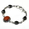 Red Sunstone Black Onyx Gemstone 925 Silver Plated Jewelry Bracelet 6-8"