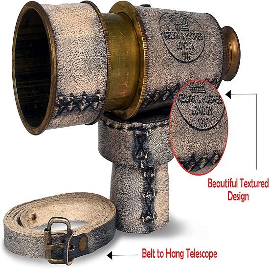 Телескоп 12x, старинный функциональный телескоп Kelvin & Hughes London, пиратский монокулярный телескоп с кожаным футляром